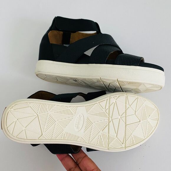 DR. SCHOLLS Women's Leather Platform‎ Chunky Sandals Comfort Sz 8 M Black White - Picture 9 of 13